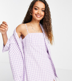 Сиреневая рубашка в мелкую клетку от комплекта Topshop Petite-Фиолетовый цвет