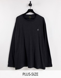 Черный меланжевый топ с длинными рукавами и логотипом Polo Ralph Lauren Big & Tall-Черный цвет