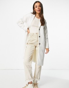 Пальто кремового цвета из материала с добавлением шерсти Pieces Alice-Белый