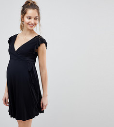 Сарафан с оборками на рукавах и запахом ASOS DESIGN Maternity-Черный