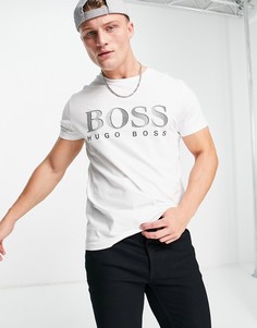 Солнцезащитная футболка белого цвета с большим логотипом BOSS Beachwear-Белый