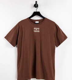 Коричневая футболка в стиле oversized с надписью NYC River Island Petite-Коричневый цвет