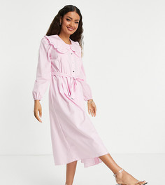 Розовое ярусное платье-рубашка миди с большим воротником River Island Petite-Розовый цвет