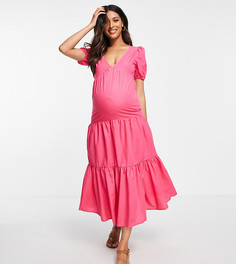 Ярусное платье цвета фуксии с присборенной юбкой Missguided Maternity-Розовый цвет