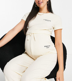 Кремовый пижамный комплект из вафельного трикотажа Missguided Maternity-Белый