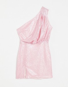 Розовое платье с драпировкой на одно плечо, декорированное пайетками Saint Genies-Розовый цвет