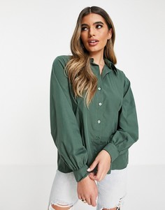 Поплиновая рубашка цвета хаки со складками на спинке I Saw It First-Зеленый цвет