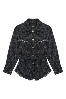 Синий твидовый жакет с поясом Maje