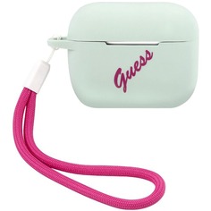 Чехол для наушников Guess Silicone Case Script logo with cord для AirPods Pro голубой