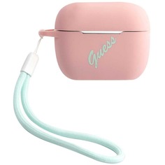 Чехол для наушников Guess Silicone Case Script logo with cord для AirPods Pro розовый