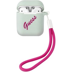 Чехол для наушников Guess Silicone Case Script logo with cord для AirPods голубой