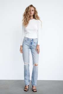 Джинсы прямого кроя с разрезами Zara