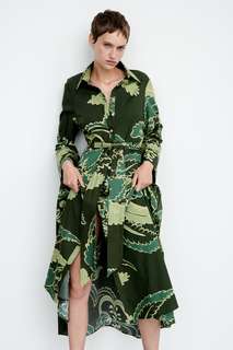 Платье с принтом и поясом Zara