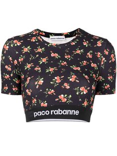 Paco Rabanne укороченная футболка с цветочным принтом