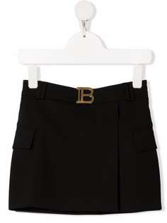 Balmain Kids шерстяная юбка с логотипом