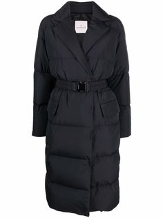Moncler длинный пуховик Lampsane с нашивкой-логотипом