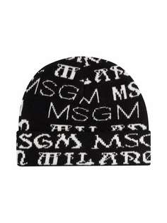 MSGM Kids шапка бини вязки интарсия с логотипом