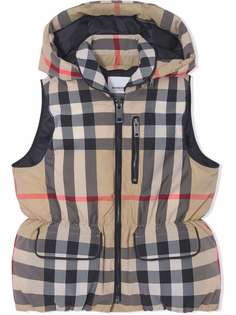 Burberry Kids дутый жилет в клетку