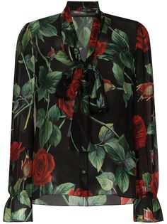 Dolce & Gabbana блузка с бантом и цветочным принтом