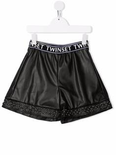 TWINSET Kids шорты из искусственной кожи с логотипом