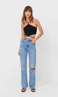 Stradivarius Топ С Горловиной Халтер И Бретелями Черный Xs