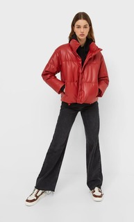 Stradivarius Стеганая Куртка Из Искусственной Кожи Красный M