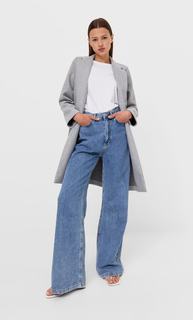 Stradivarius Пальто Из Трикотажной Ткани С Начёсом Пестро-Серый Xs