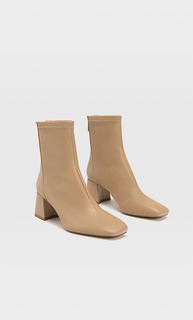 Stradivarius Ботильоны На Среднем Каблуке С Эластичным Голенищем Бежевый 38
