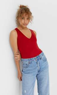 Stradivarius Боди Из Полиамида С V-Образным Вырезом Красный Xs