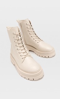 Stradivarius Ботинки На Плоской Подошве Со Шнуровкой Розовато-Бежевый 37