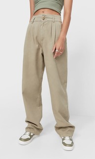 Stradivarius Брюки Из Твила С Широкими Штанинами Хаки 36