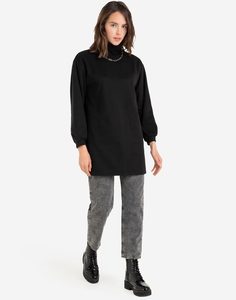 Чёрная туника oversize с объёмными рукавами Gloria Jeans