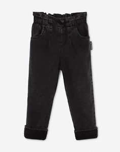 Чёрные утеплённые джинсы Paperbag для девочки Gloria Jeans