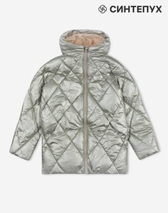 Серебристая утеплённая куртка oversize для девочки Gloria Jeans