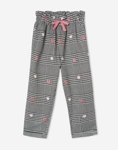Клетчатые брюки Paperbag с сердечками для девочки Gloria Jeans