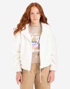 Молочная толстовка oversize из искусственного меха для девочки Gloria Jeans