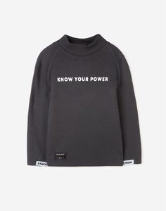 Тёмно-серый лонгслив с принтом Know your power для мальчика Gloria Jeans