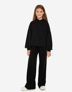 Чёрные спортивные брюки Wide leg для девочки Gloria Jeans