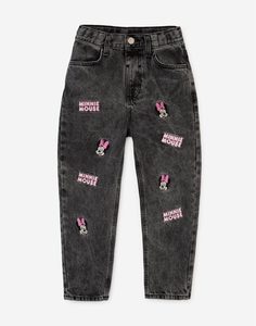 Серые джинсы Mom с вышивкой Disney для девочки Gloria Jeans