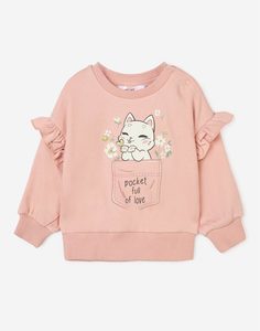 Розовый свитшот oversize с принтом и оборками для девочки Gloria Jeans