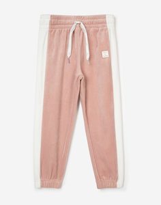 Розовые велюровые спортивные брюки с лампасами для девочки Gloria Jeans