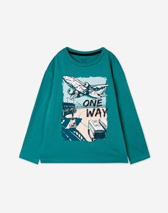 Синий лонгслив oversize с принтом One way для мальчика Gloria Jeans