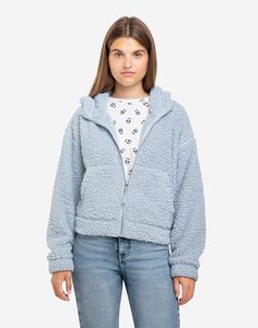 Голубая плюшевая куртка oversize с капюшоном Gloria Jeans