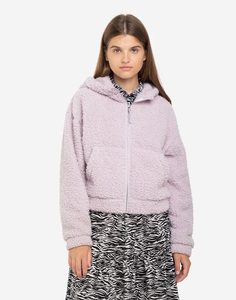 Сиреневая плюшевая куртка oversize с капюшоном Gloria Jeans