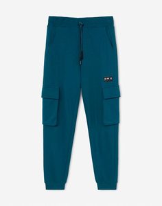 Бирюзовые спортивные брюки с карманами-карго для мальчика Gloria Jeans