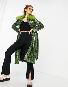 Лаймовое пальто с воротником из искусственного меха Topshop-Зеленый цвет