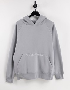 Серый худи в стиле oversized с половинным логотипом Mauvais
