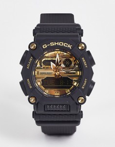 Часы в стиле унисекс на силиконовом ремешке черного цвета с золотистыми деталями Casio G Shock GA900AG-Черный цвет