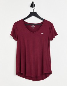 Базовая бордовая футболка с круглым вырезом Hollister-Красный