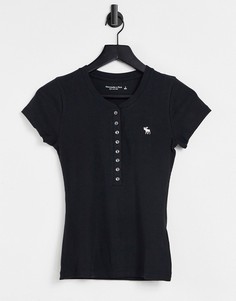 Черная футболка на пуговицах с логотипом Abercrombie & Fitch-Черный цвет
